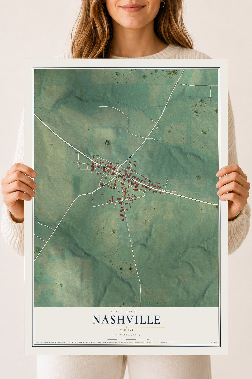 Map of Nashville, Ohio, 18 x 24 inch unframed archival matte print