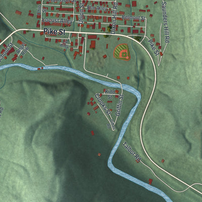 Close-up of the map of Neffs, Ohio print showing street and building detail