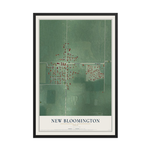 Map of New Bloomington, Ohio, 12 x 18 inch print in a black wood frame