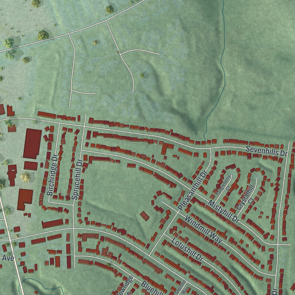 Close-up of the map of New Burlington, Ohio print showing street and building detail