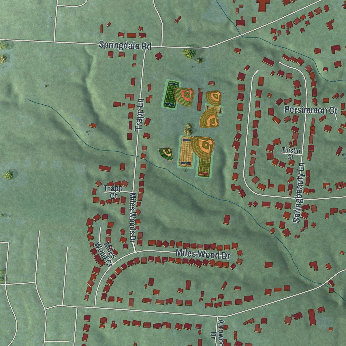 Second close-up of the map of New Burlington, Ohio print showing more streets and buildings