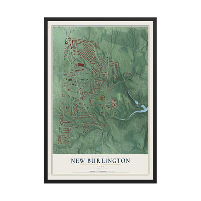 Map of New Burlington, Ohio, 12 x 18 inch print in a black wood frame