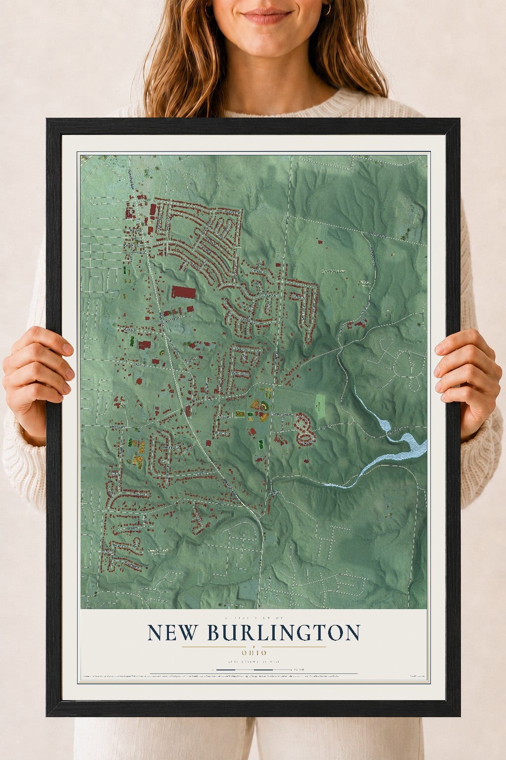 Map of New Burlington, Ohio, 18 x 24 inch print in a black wood frame