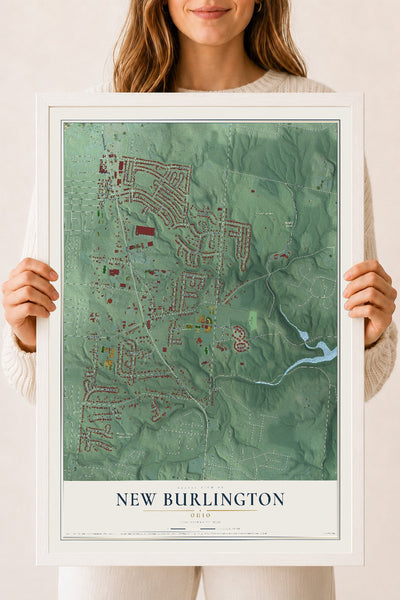 Map of New Burlington, Ohio, 18 x 24 inch print in a white wood frame
