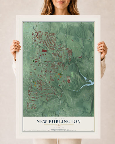 Map of New Burlington, Ohio, 24 x 36 inch print in a white wood frame