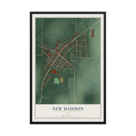 Map of New Madison, Ohio, 12 x 18 inch print in a black wood frame