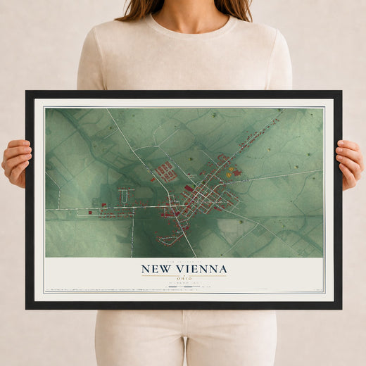 Map of New Vienna, Ohio, 12 x 18 inch print in a black wood frame