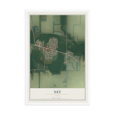 Map of Ney, Ohio, 12 x 18 inch print in a white wood frame