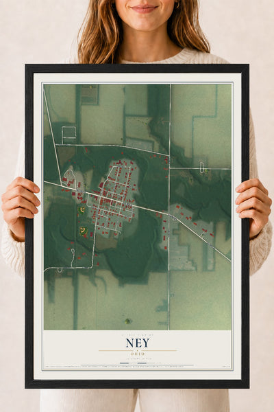 Map of Ney, Ohio, 18 x 24 inch print in a black wood frame