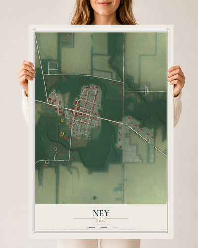 Map of Ney, Ohio, 24 x 36 inch unframed archival matte print