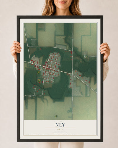 Map of Ney, Ohio, 24 x 36 inch print in a black wood frame