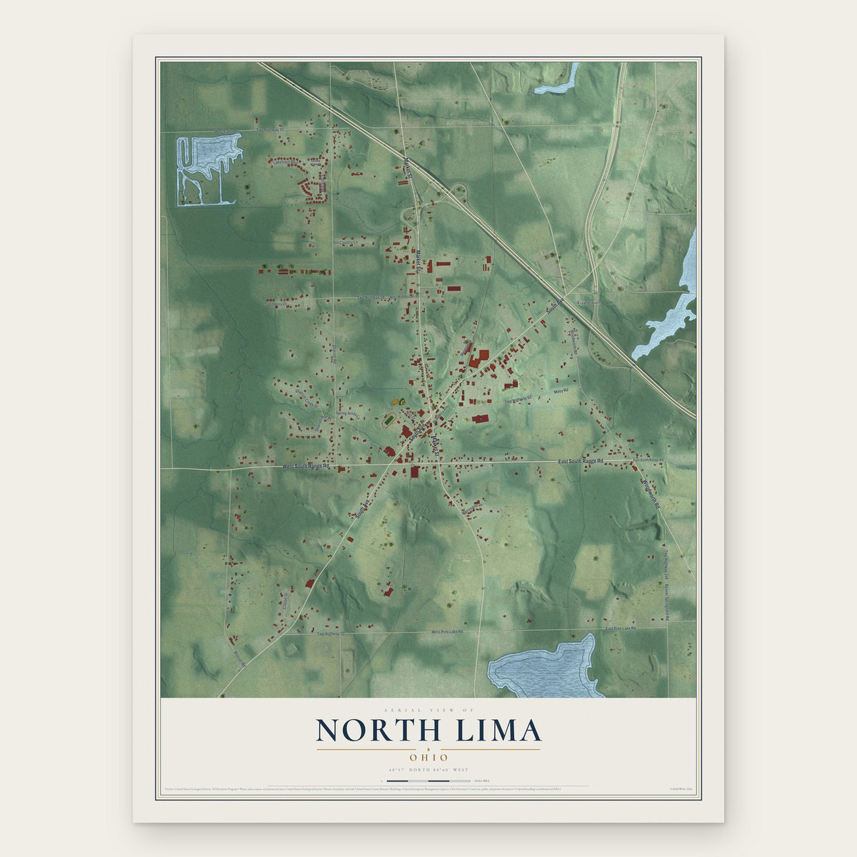 North Lima, Ohio map print, the full design