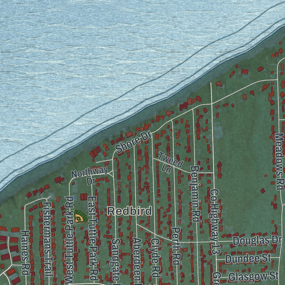Close-up of the map of North Madison, Ohio print showing street and building detail