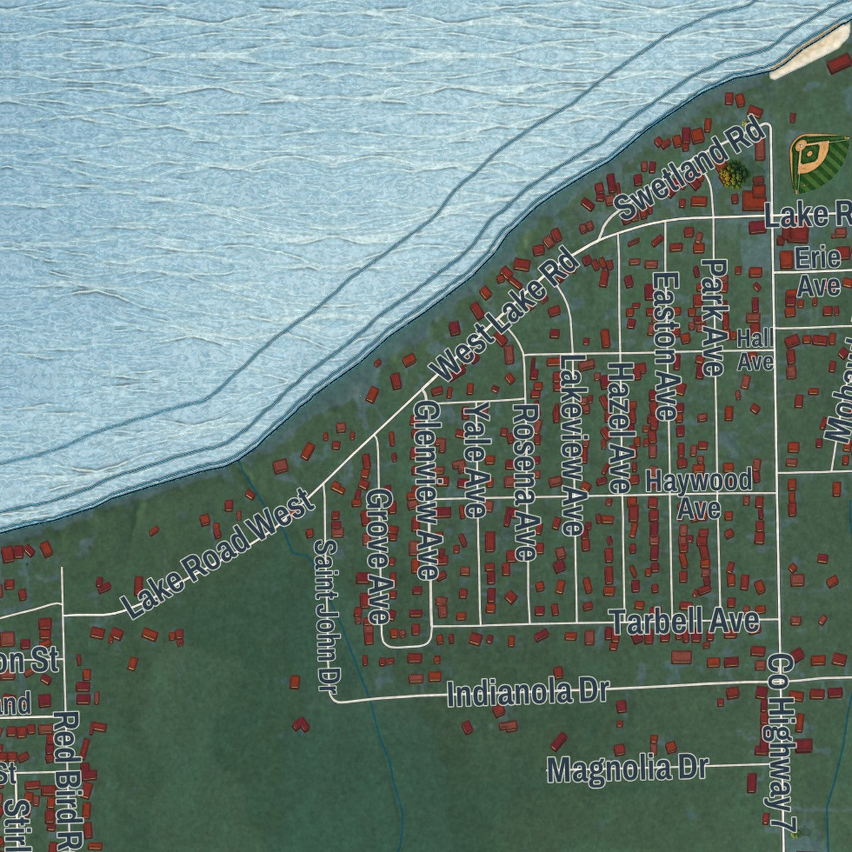 Second close-up of the map of North Madison, Ohio print showing more streets and buildings