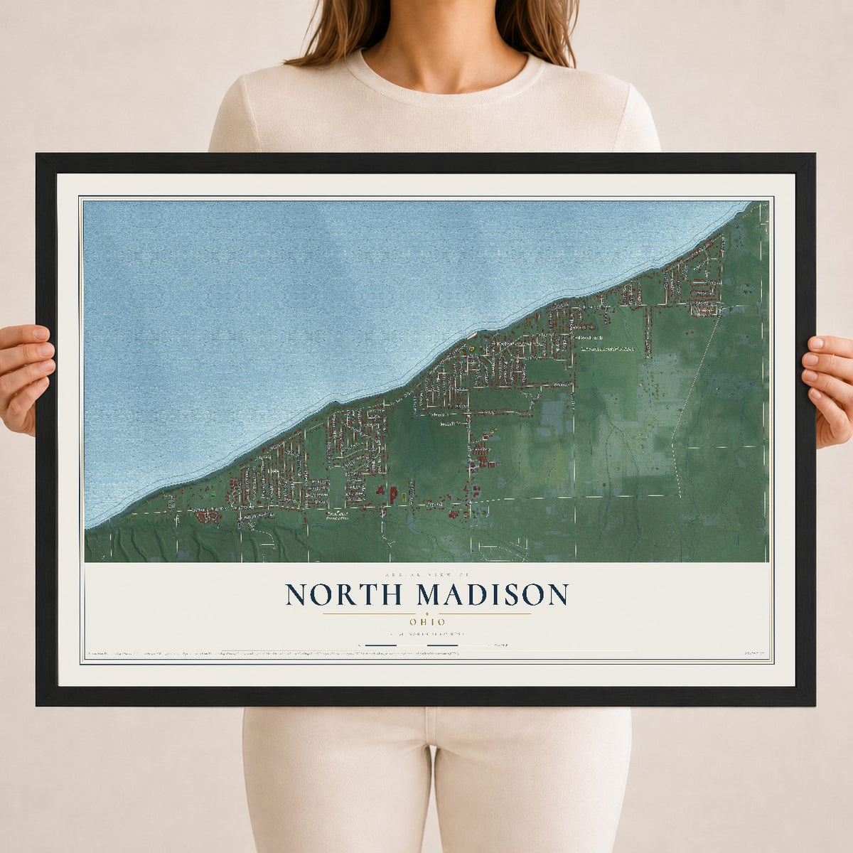 Map of North Madison, Ohio, 18 x 24 inch print in a black wood frame