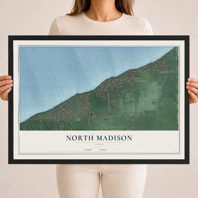 Map of North Madison, Ohio, 18 x 24 inch print in a black wood frame