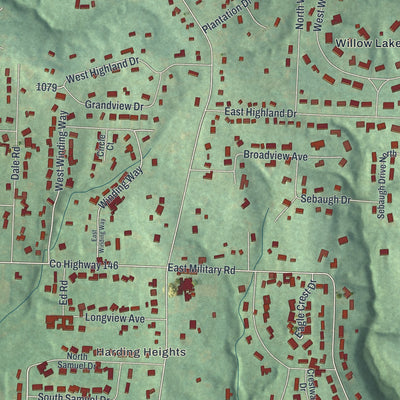 Close-up of the map of North Zanesville, Ohio print showing street and building detail