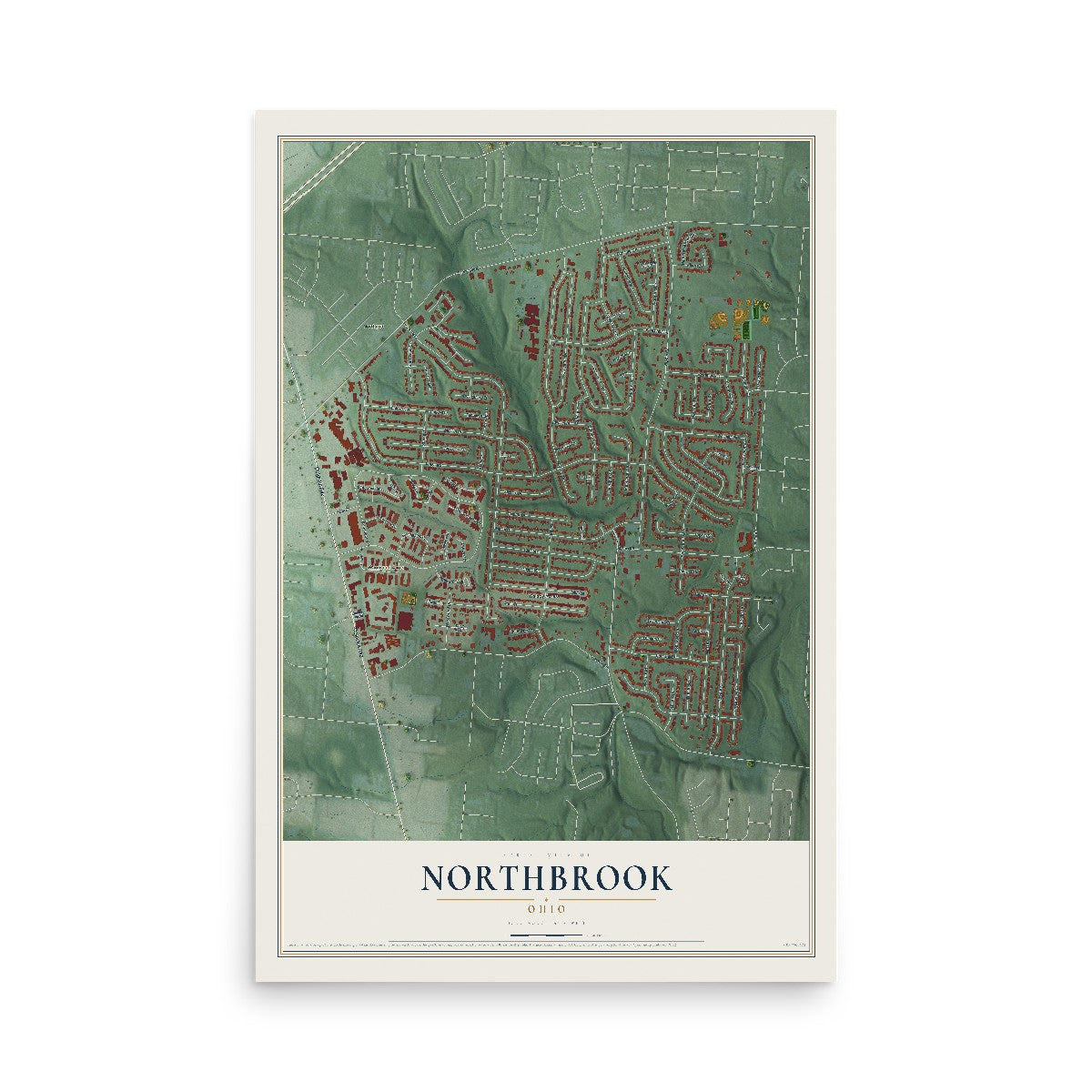 Map of Northbrook, Ohio, 12 x 18 inch unframed archival matte print