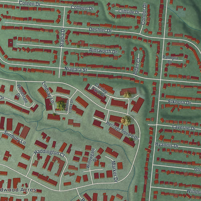 Close-up of the map of Northbrook, Ohio print showing street and building detail