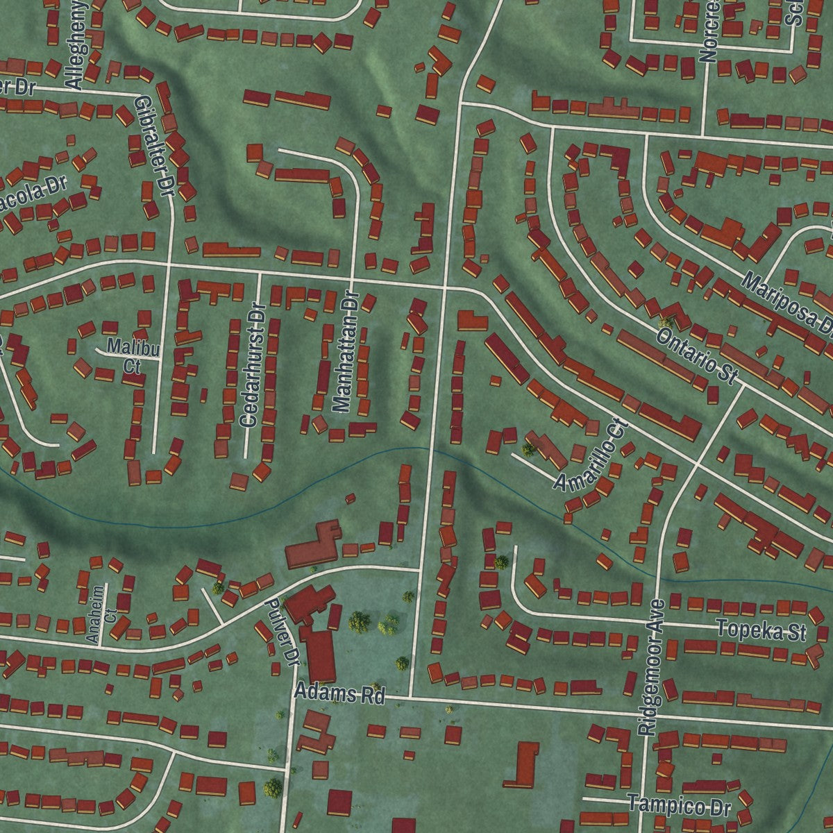 Second close-up of the map of Northbrook, Ohio print showing more streets and buildings
