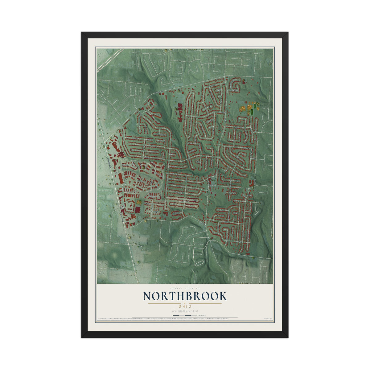 Map of Northbrook, Ohio, 12 x 18 inch print in a black wood frame
