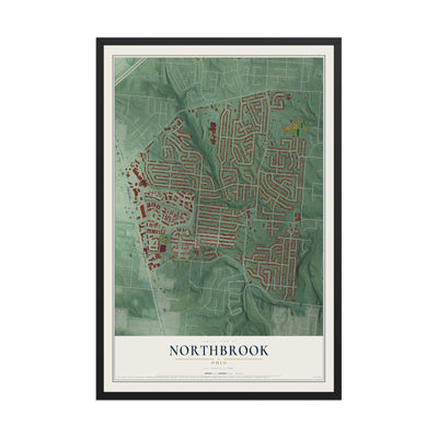 Map of Northbrook, Ohio, 12 x 18 inch print in a black wood frame