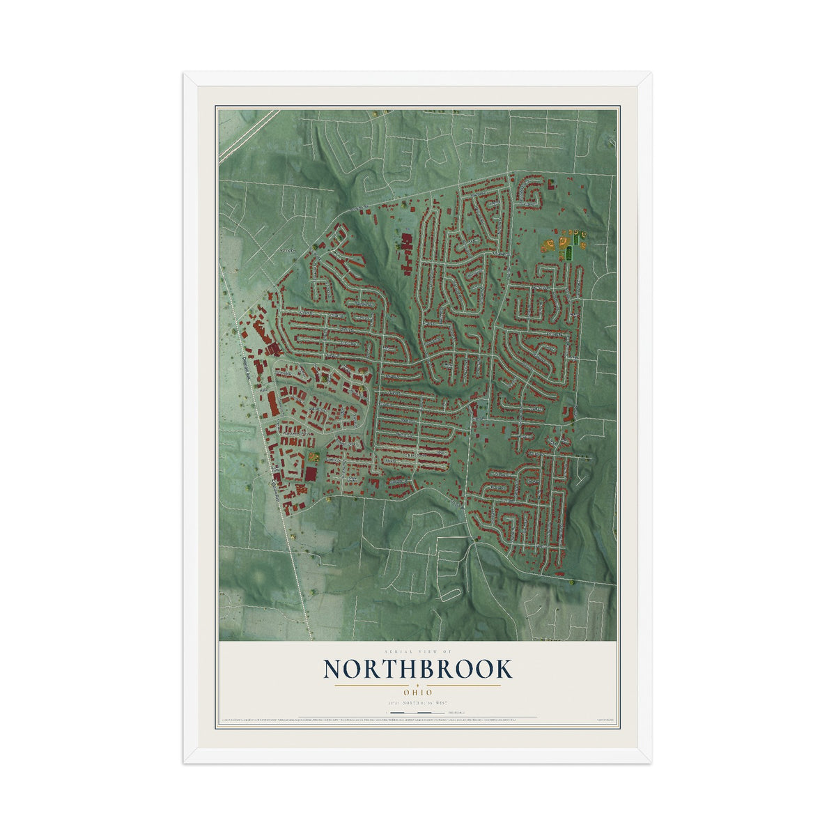 Map of Northbrook, Ohio, 12 x 18 inch print in a white wood frame