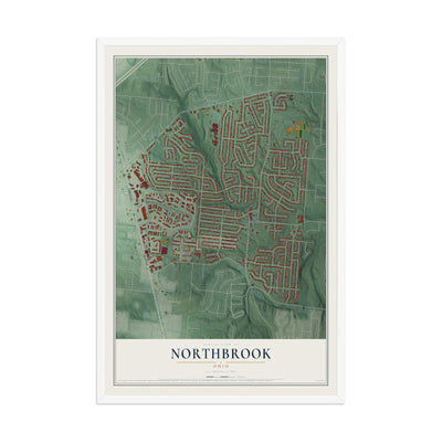 Map of Northbrook, Ohio, 12 x 18 inch print in a white wood frame