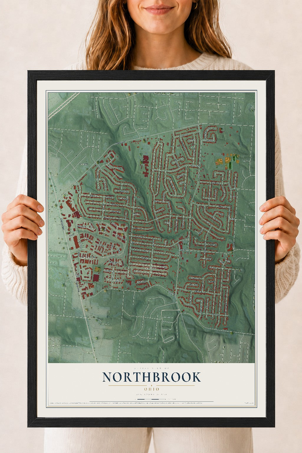 Map of Northbrook, Ohio, 18 x 24 inch print in a black wood frame