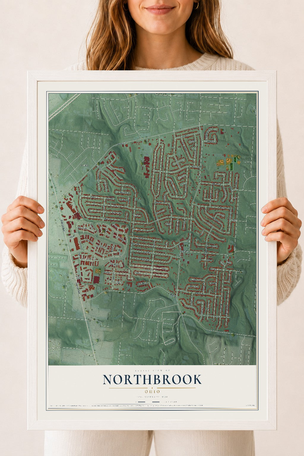 Map of Northbrook, Ohio, 18 x 24 inch print in a white wood frame