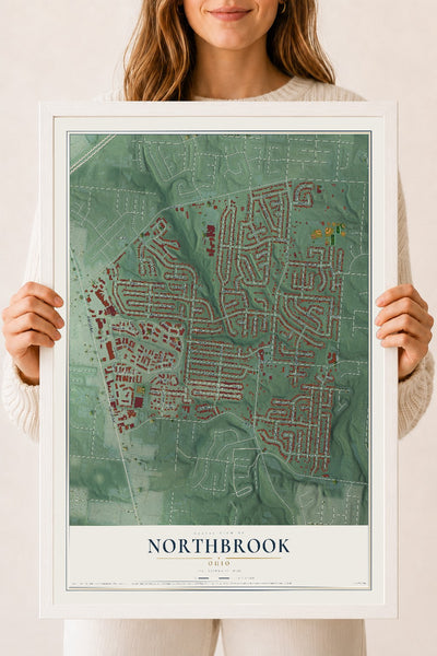 Map of Northbrook, Ohio, 18 x 24 inch print in a white wood frame