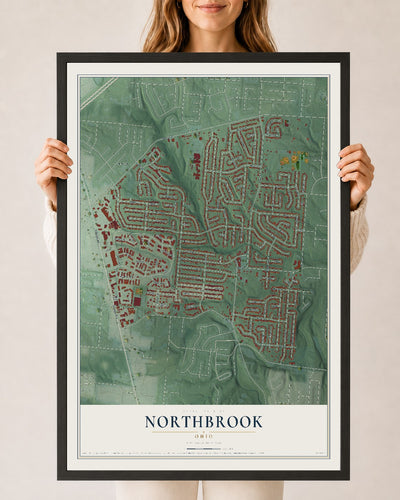Map of Northbrook, Ohio, 24 x 36 inch print in a black wood frame