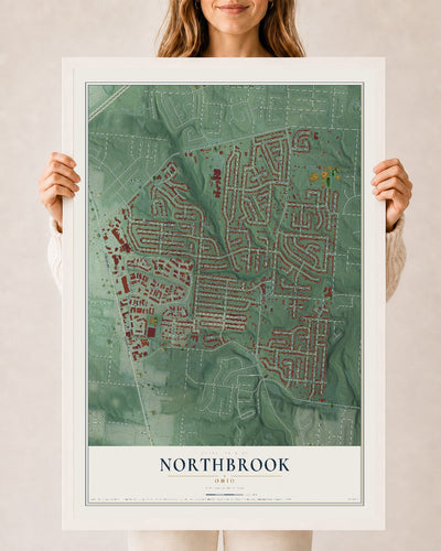 Map of Northbrook, Ohio, 24 x 36 inch print in a white wood frame