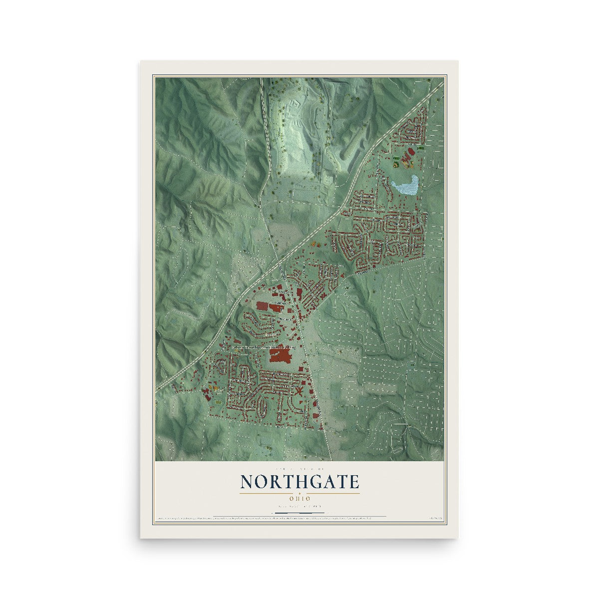 Map of Northgate, Ohio, 12 x 18 inch unframed archival matte print