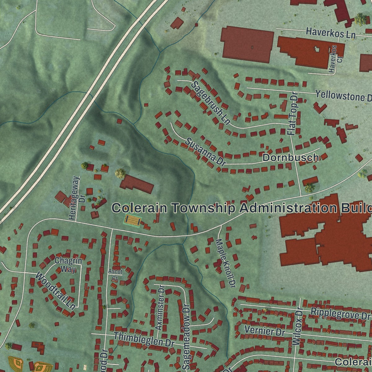 Close-up of the map of Northgate, Ohio print showing street and building detail
