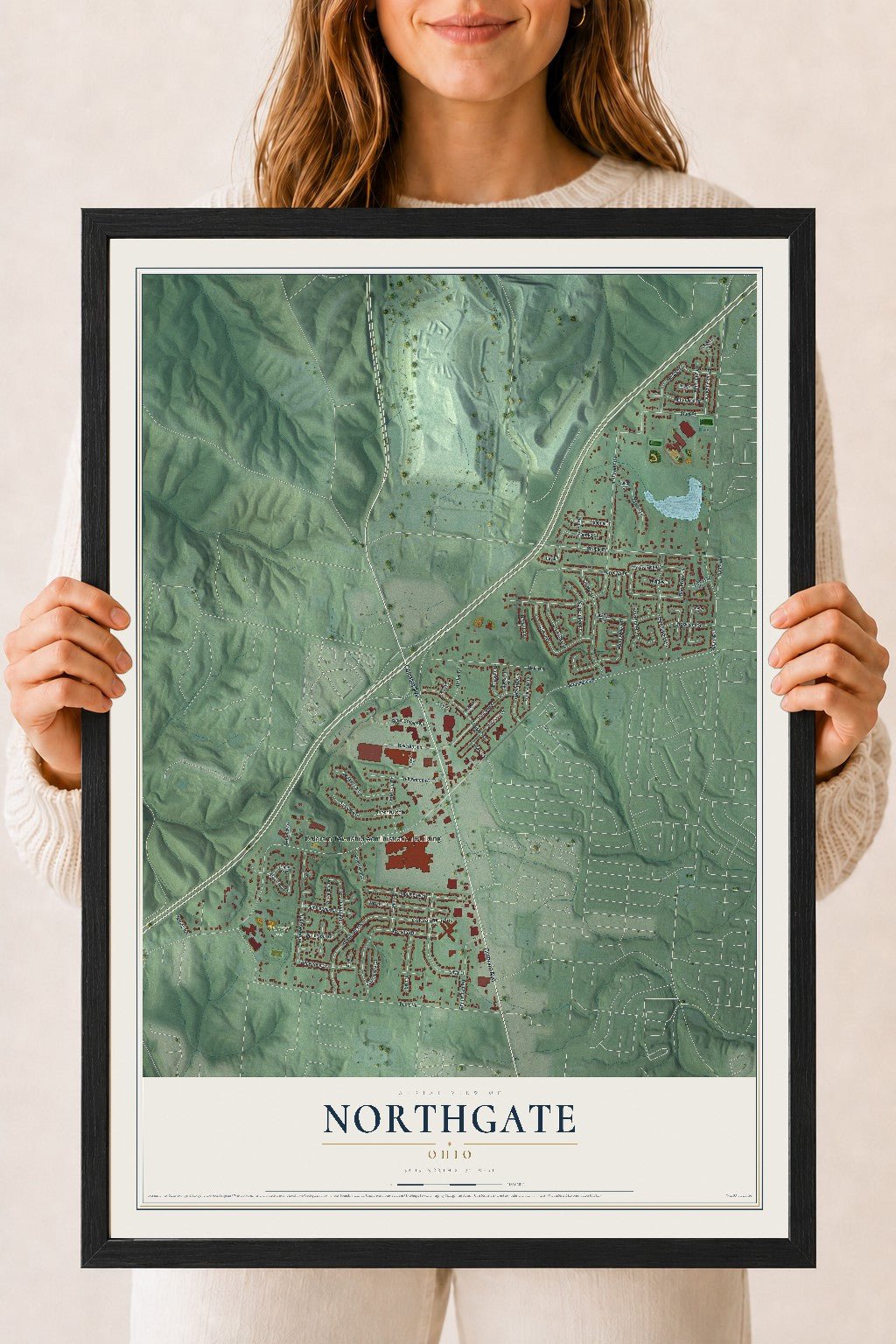 Map of Northgate, Ohio, 18 x 24 inch print in a black wood frame