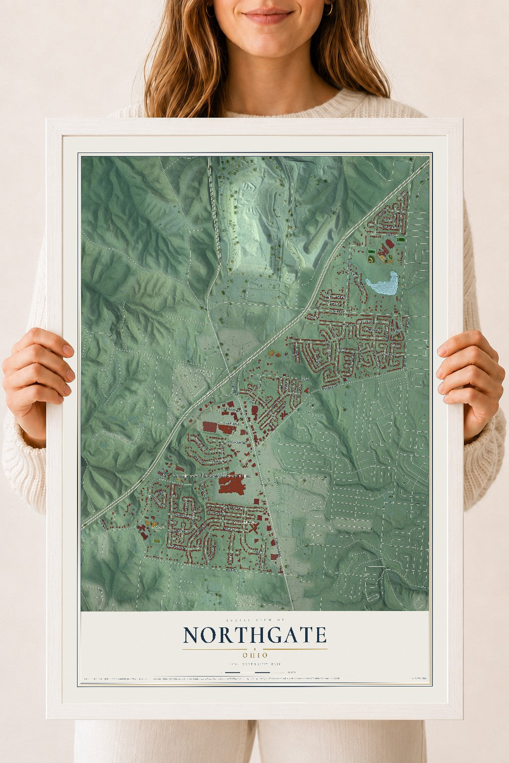 Map of Northgate, Ohio, 18 x 24 inch print in a white wood frame
