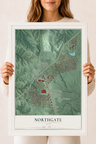 Map of Northgate, Ohio, 18 x 24 inch print in a white wood frame