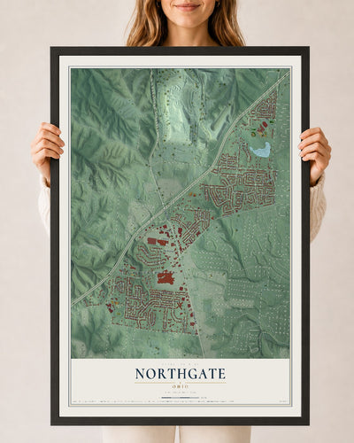 Map of Northgate, Ohio, 24 x 36 inch print in a black wood frame