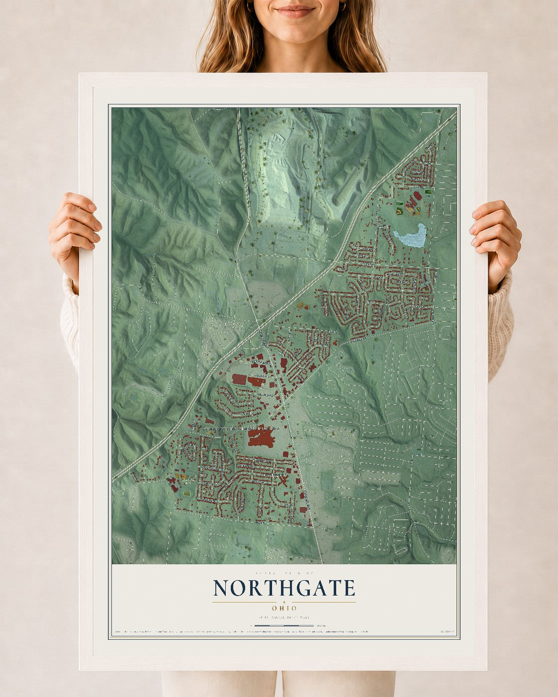 Map of Northgate, Ohio, 24 x 36 inch print in a white wood frame