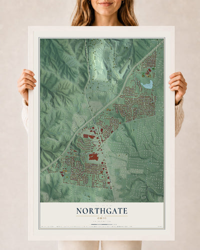 Map of Northgate, Ohio, 24 x 36 inch print in a white wood frame