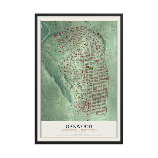 Map of Oakwood, Montgomery County, Ohio, 12 x 18 inch print in a black wood frame
