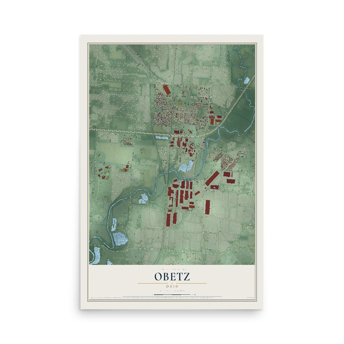 Map of Obetz, Ohio, 12 x 18 inch unframed archival matte print