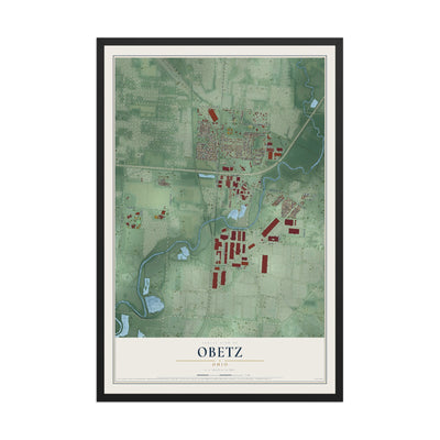 Map of Obetz, Ohio, 12 x 18 inch print in a black wood frame