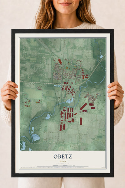 Map of Obetz, Ohio, 18 x 24 inch print in a black wood frame