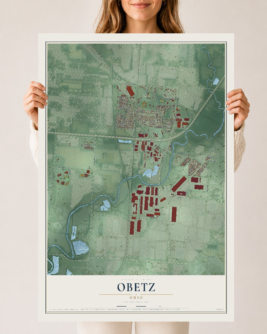 Map of Obetz, Ohio, 24 x 36 inch unframed archival matte print