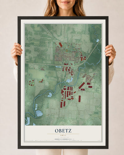 Map of Obetz, Ohio, 24 x 36 inch print in a black wood frame