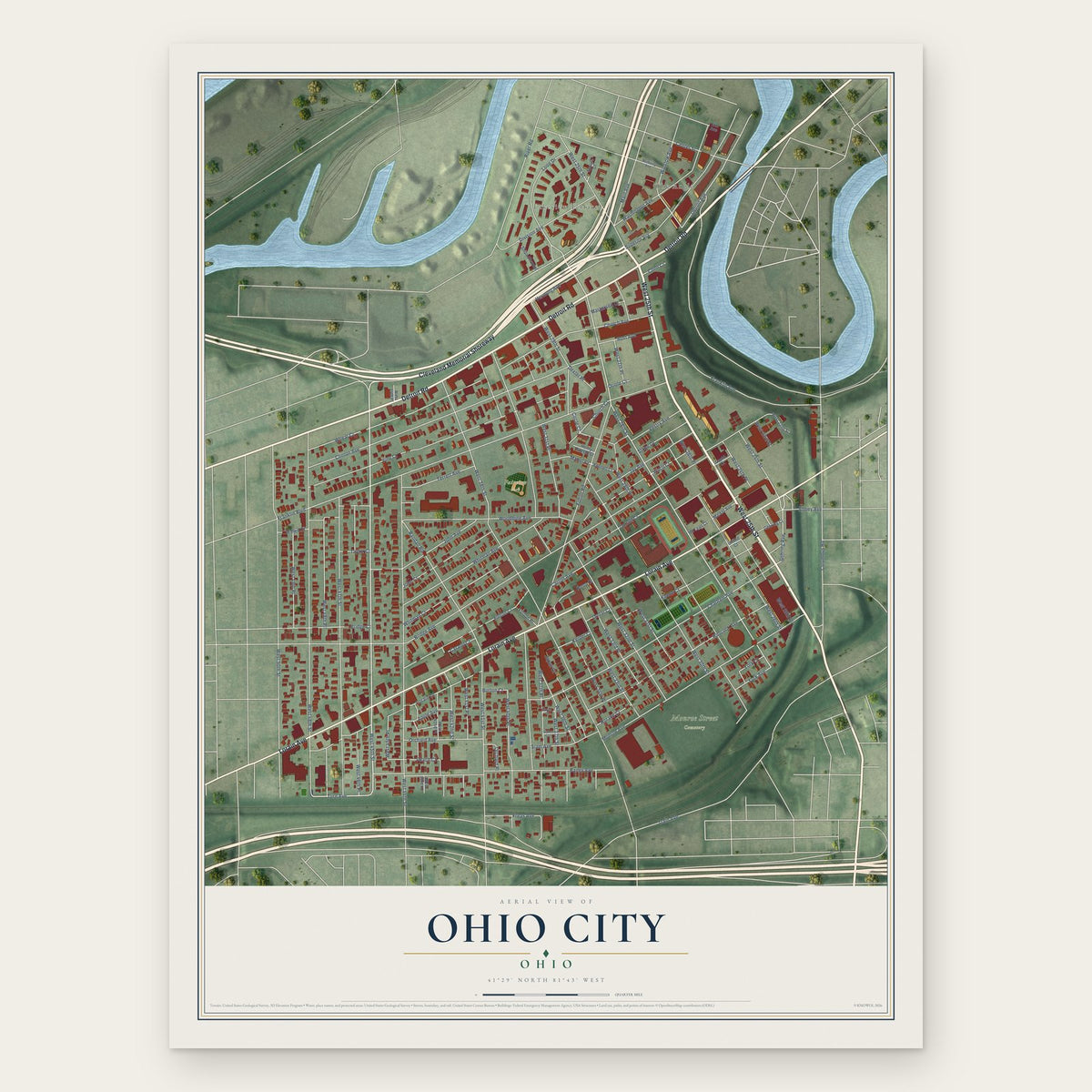 Ohio City, Cleveland, Ohio map print, the full design
