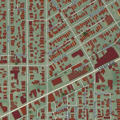Close-up of the map of Ohio City, Cleveland, Ohio print showing street and building detail