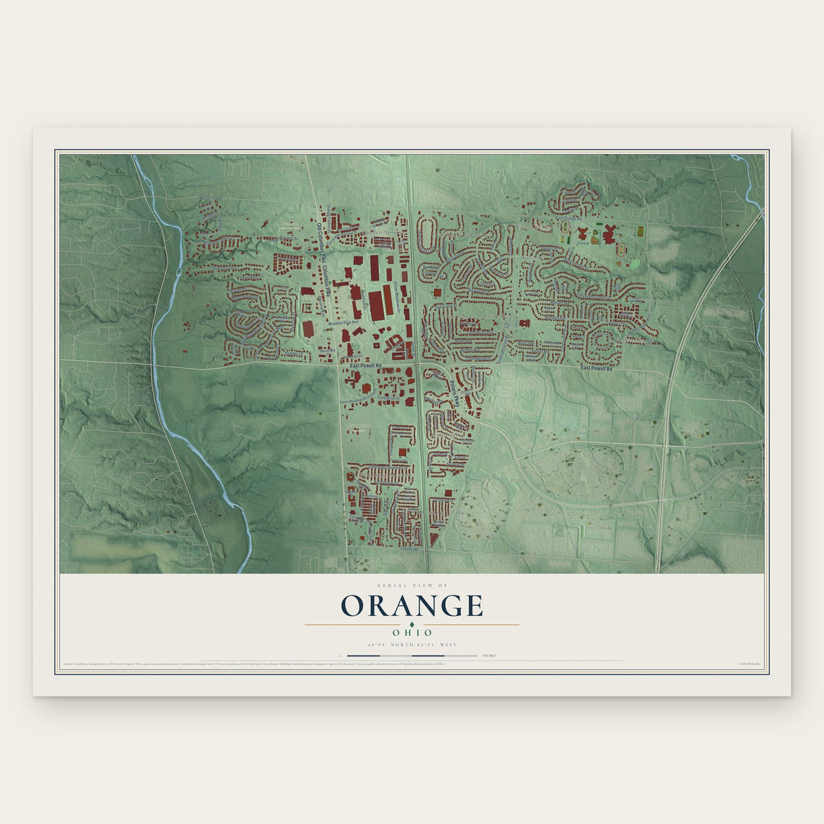 Orange, Delaware County, Ohio map print, the full design